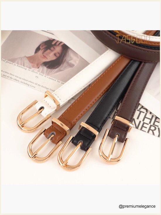 Skinny Faux Leather Belt with Gold/Silver Buckle for Jeans Dresses main image 6